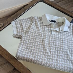 Boohoo Mens Houndstooth Polo Shirt - Cream and White